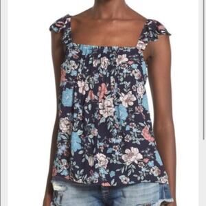 Leith Pintuck Front Floral Tank Ruffle Straps Med
